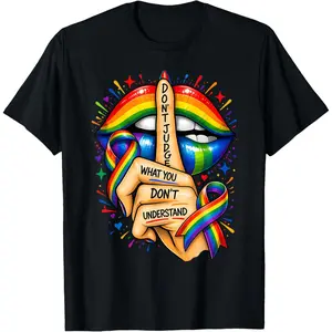 Women's 100% Cotton Short-Sleeve Round Neck Tops, LGBT Pride Rainbow Lip Graphic, Breathable Lightweight Streetwear Casual T-Shirt, Comfortable Fabric, Perfect Fit