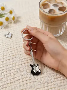 6 Piece Colorblock Alloy Guitar Keychain, Bass and Electric Guitar Keyring, Music Lover Mini Instrument Keychain, Street Style