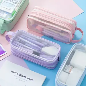 Large Capacity Pencil Case Grid Mesh Pencil Pouch Handheld Pen Bag for Teen Boys Girls School Students College