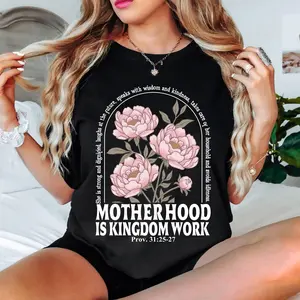 Retro Motherhood Is Kingdom Work Shirt, Mothers Day Shirt, Christian Mom Gift,Religious Boho Floral Bible Shirt,Mom Life Tee