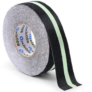 Anti Slip Traction Tape with Glow in Dark Green Stripe, 2/3/4In x 60ft High Traction Friction Non Skid Stairs Treads, Waterproof Anti Slip Tape, Abrasive for Steps, Ramp, Skateboard, Outdoor Indoor