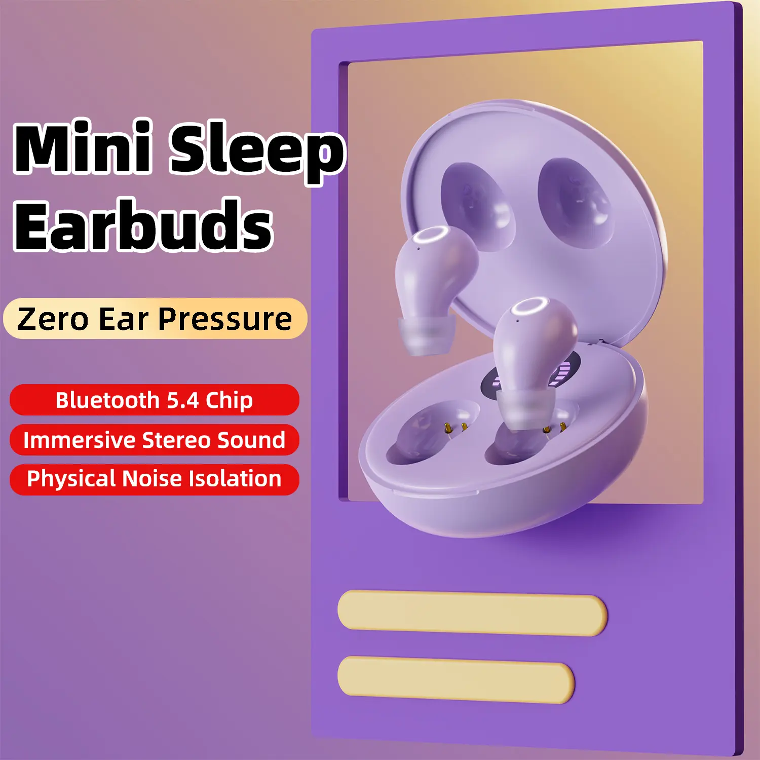 Mini Wireless Sleep In-Ear Earphones Ultra Light Compact Design Block Snoring Night Noise Comfort Fit Long Battery Digital Display Charging Case For Sleeping Rest Travel Daily Use