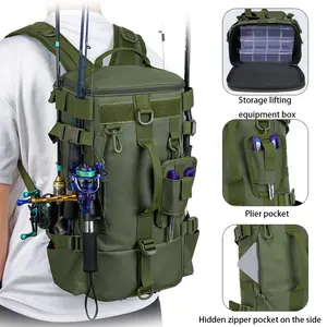Waterproof Large Capacity Fishing Backpack - Multifunctional Outdoor Fishing Rod Accessories Bag, with Adjustable Shoulder Strap, Oxford Cloth, Black