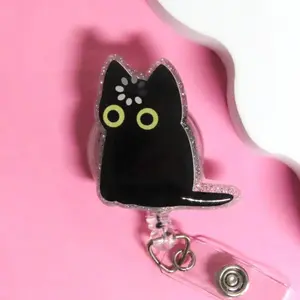 Black Cat Loading Badge Reel, Funny Void Cat Meme Retractable ID Holder
