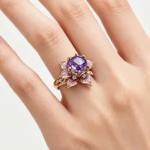 Exquisite Beautiful Purple Flower Ring with Sparkling Synthetic Zirconia Perfect for Weddings, Engagements, Anniversaries, Valentine’s Day, Thanksgiving, New Year’s Day Jewelry Gifts