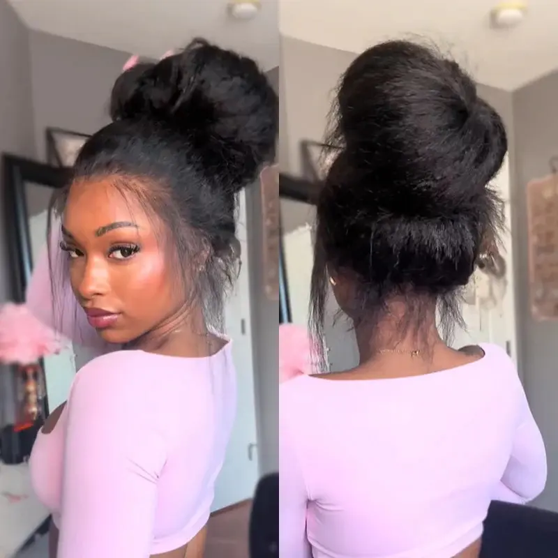 ISEE HAIR Kinky Straight 360 Glueless Lace Wig - Pre-Cut Lace, Invisi Draw-Strings, InvisiFit Strap, Wear-Go Design, Natural Black Wigs - #ISEECrochetNewArrivals #SummerVibes