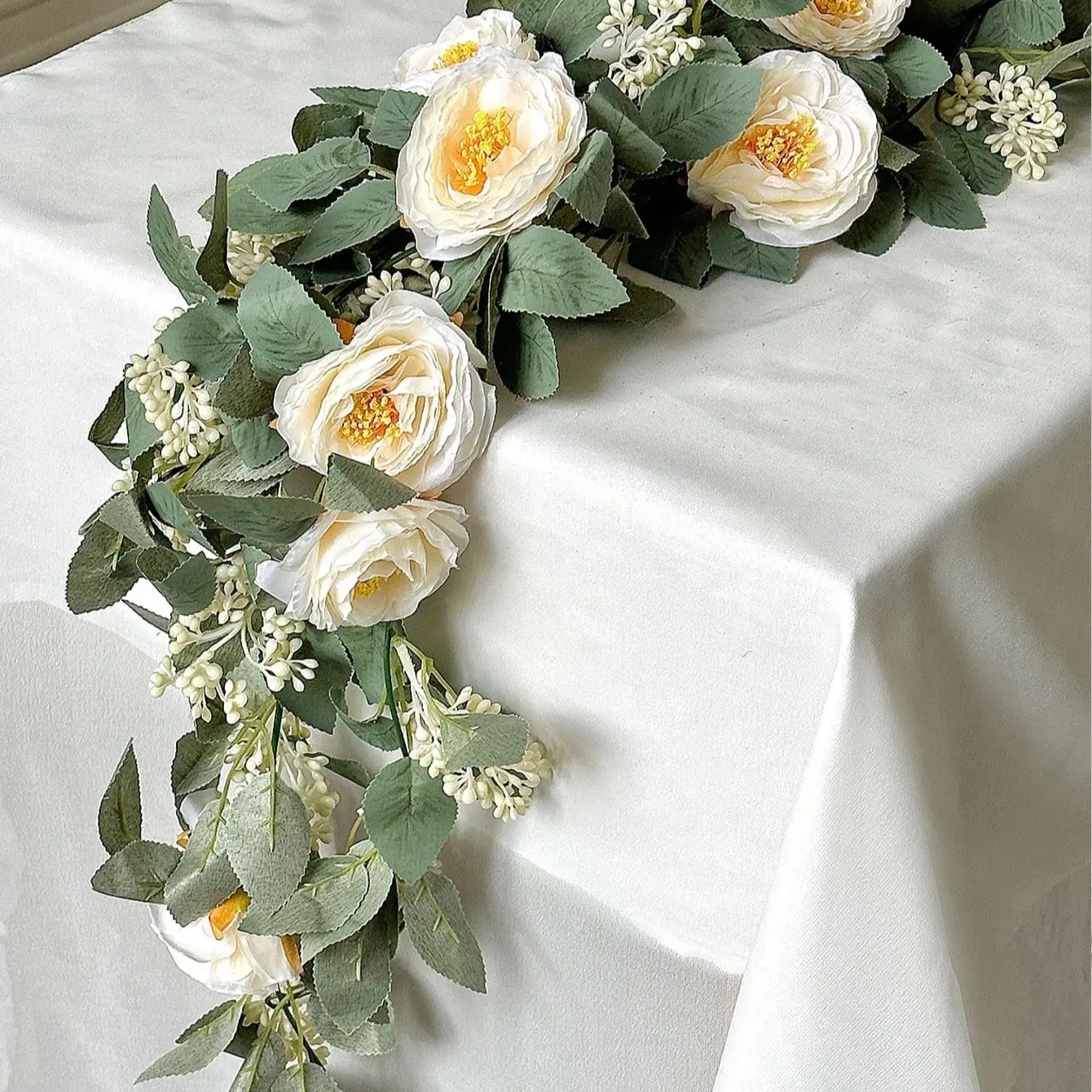 Artificial Eucalyptus Flower Garland, Fake Rose Flower Vine, Seeded Eucalyptus Leaves, Greenery Garland for Wedding, Party, Home Decor, Artificial Flower Arrangements, Decorative Artificial Flowers