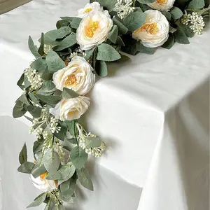 Artificial Eucalyptus Flower Garland, Fake Rose Flower Vine, Seeded Eucalyptus Leaves, Greenery Garland for Wedding, Party, Home Decor, Artificial Flower Arrangements