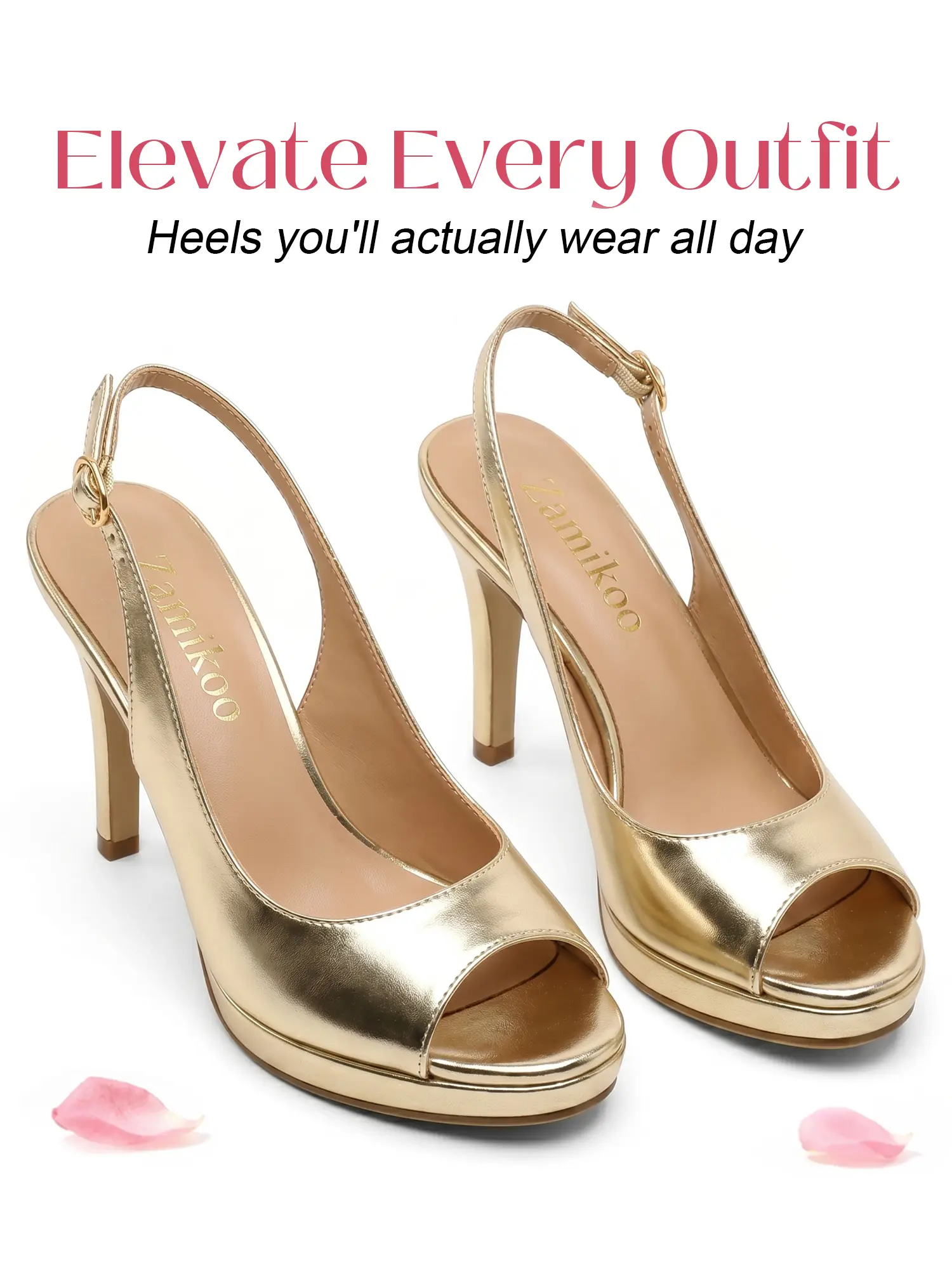 【SummerVibes】Zamikoo Women's Peep Toe Platform Heels Slingback Dress Pumps 3.5'' Chunky Heel Elegant Party Shoes