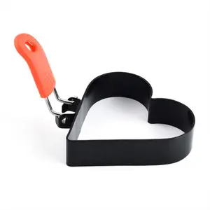 Heart-Shaped Egg Ring with Foldable Handle, Stainless Steel Non-Stick Pancake Mold, Perfect for Frying Eggs & Breakfast Sandwiches, Kitchen Cooking Accessories