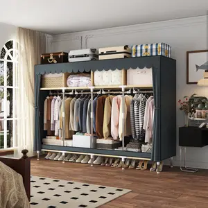 Large Portable Wardrobe with 4 Hanging Rods and Drawers, Armoire, Metal Storage Wardrobe Hangers, Upgraded  Non-Woven Dust Cover for Handing Closet,Large Closets for Bedroom