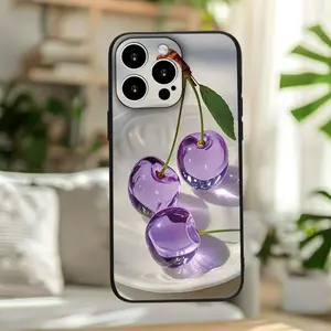 Phone case: Minimalist Purple Cherry Glass Ornament Creative Home Decor Printed Full-Body Black Phone Case for iPhone 17 Pro Max/11/12/13/14/15/15 Pro/15 Plus/15 Pro Max/X/XS Max/XR/11 Pro/12 Pro/13 Pro/14 Pro/12 /13 /11 Pro Max/12 Pro Max/13 Pro