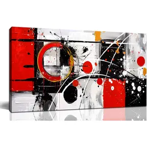Large Abstract Canvas Wall Art for Living Room Bedroom Home Office Red Grey Black Abstract Canvas Prints Modern Wall Decor Ready to Hang Size 32x16