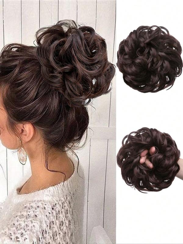 1pc Large Messy Bun Hair Piece Wavy Curly Scrunchies Synthetic Chignon Ponytail Hair Extensions Thick Updo Hairpieces for Women Dirty Blonde hair bun hair piece blonde Bridal Comb in Roma Style curly synthetic hair Hairstyles Wig Synthetic Soft Hairpieces