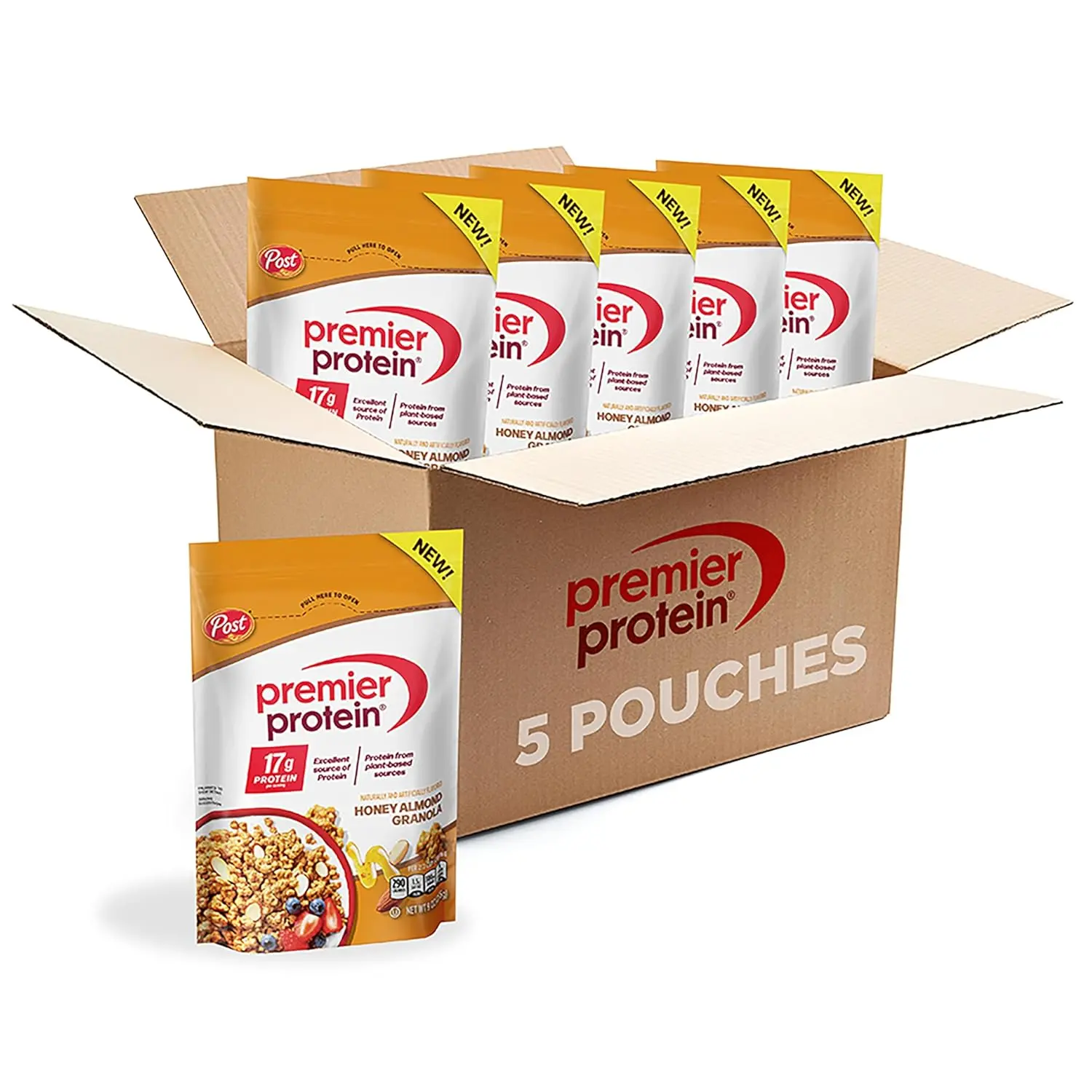 Premier Protein Granola, Honey Almond Flavored Crunchy Clusters, Yogurt Topping or On-The-Go Snack, 9 oz Resealable Bag (Pack of 5)