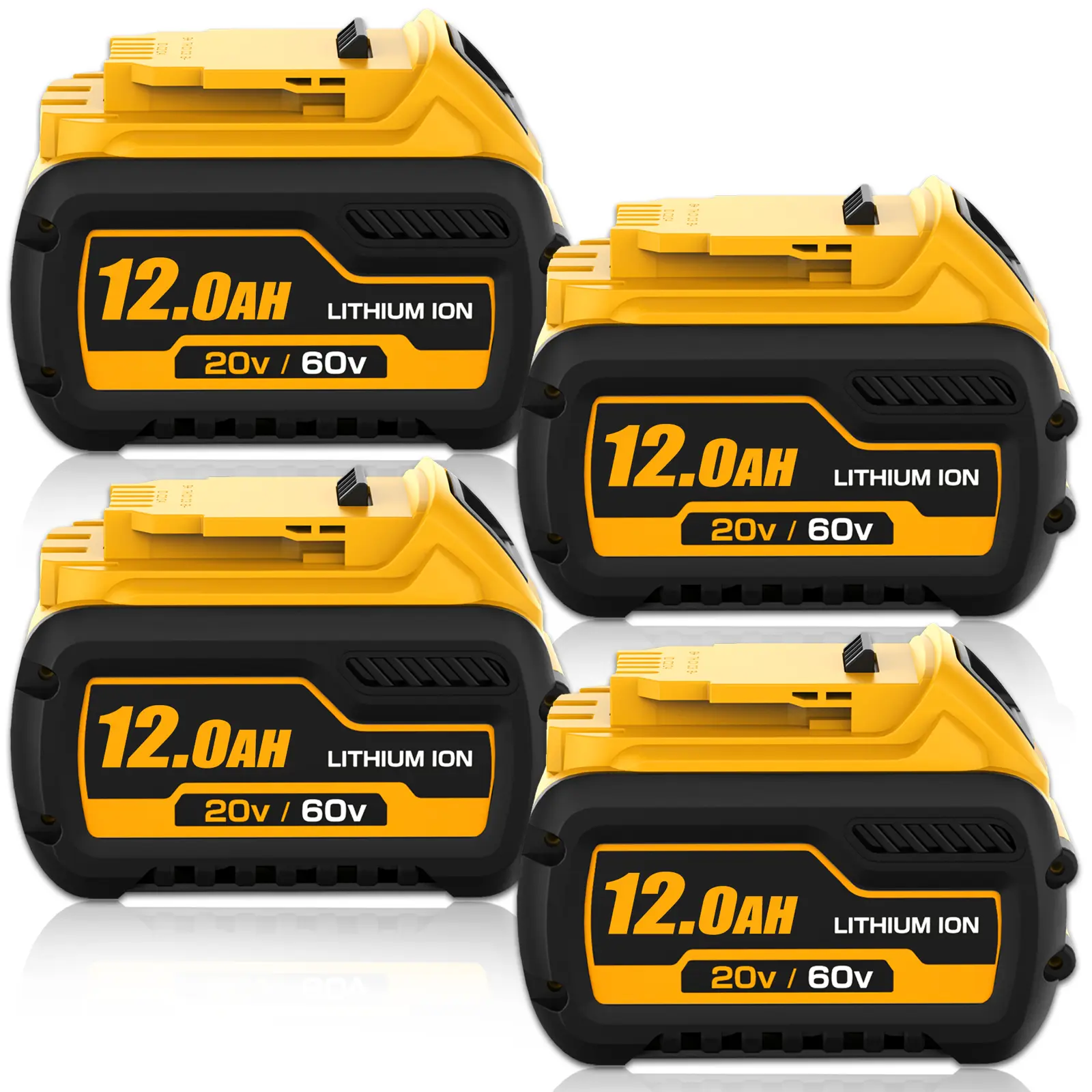 4-Pack Premium 12Ah (12000mAh) Dual Voltage Cordless Tool Batteries for DeWalt Flexvolt 20V/60V Max, Compatible with DCB606 & Flexvolt Tools, Includes Impact Drill Bit Set & LED Power Indicator
