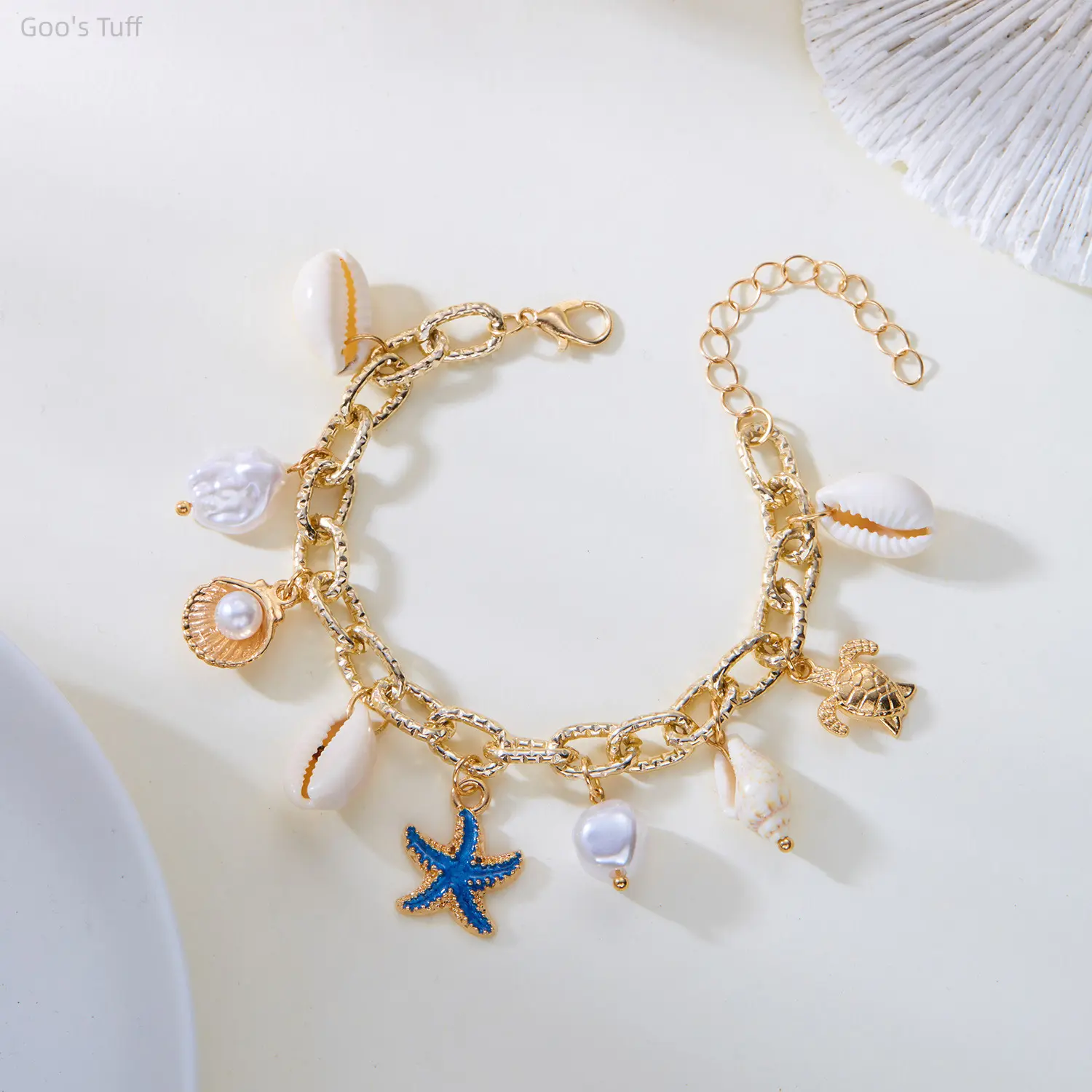 Bohemian Ocean Element Bracelet With Starfish Conch Pearl Shell Lightweight Summer Wristband Daily Beach Casual Outfit Decor