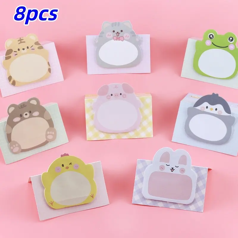 8 Pcs Cute Cartoon Animal Sticky Notes, Creative Standing Memo Stickers, Adorable Animal Self-Adhesive Pads for Home Office School