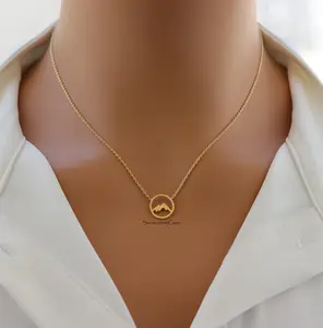 18K Gold Plated Mountain Range Cutout Circle Pendant Necklace – Adventure-Inspired Jewelry for Nature Lovers
