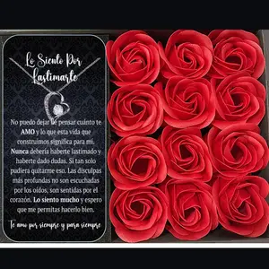 Lo Siento Por lastimarte Soap Flower Gift Box, Jewelry Gift Box with Lid & Bag, Gift Box for Wedding Anniversary Birthday, Festive & Party Supplies