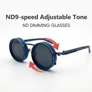 Adjustable ND Filter Round Sunglasses 9-Level Dimming Polarized Steampunk Shades for Men Women UV400 Protection Outdoor Fishing Driving Eyewear Techwear Aesthetic Unique Birthday Gift All-Season Essential