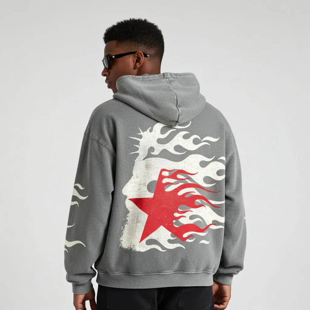 Sopula Studio Mens 100% Cotton Vintage Flame Jesus Son of God Graphic Washed Drop Shoulder Hoodie - Mensfashion Longsleeve Pullover, Casual Fashion Sweatshirt, Menswear Streetwear Tops, Graphic Hoodies