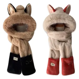 Women's Fox Ear Detail Plush Bonnet Hat - Warmth Boost Winter Ear Protection, Scarf, Gloves for Autumn Winter Cycling