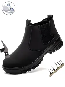 Steel Toe Shoes Lightweight Black Leather Water Resistant, Safety Anti-smash Toe and Puncture Proof, Industrial Construction Boots for Men, All Day Comfort, Work Safety Boots