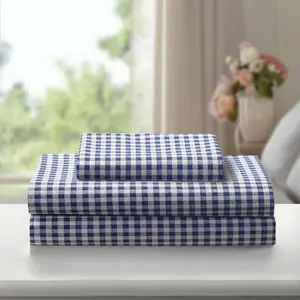 Laurel & Mayfair Twin Gingham Print Sheet Set Navy