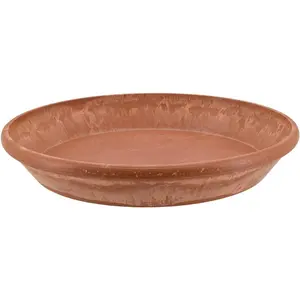 PSW Pot Collection AP35TCM 14-inch Plastic/Stone/Wood Composite Plant Saucer Drip Tray – No Drainage Hole (Drillable), Indoor/Outer Water Tray, Terra Cotta Marble Color