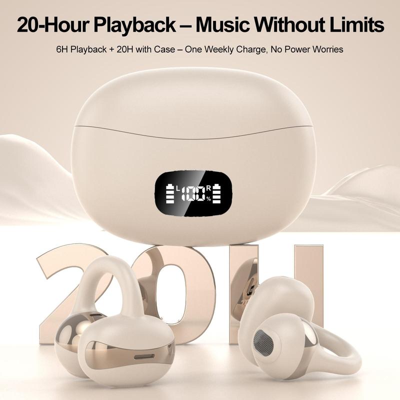 Fluffdrip New YXG-20 Ear Cuff Earphones, 6H Single Playtime (20H+ with Case), All-Day Comfort Clip-On Design, LED Power Display