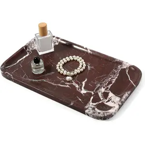 Marble  Tray, Large Stone Bathroom Tray for Countertop, 14'' Rose Red Genuine Marble Decorative Tray for Dresser, Green Kitchen Trays for Counter,Perfume Storage, Non-/Ceramic
