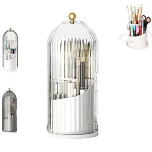 Dustproof Toothbrush Holder with Cover – 3 Slot Rotating Electric Toothbrush & Organizer for Bathroom Countertop, Transparent Makeup Brush Holder for Vanity Storage, Space-Saving Design