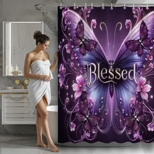 72x72 Inch Waterproof Shower Curtain Set, Christmas Butterfly Pattern, Easy Install, Durable Polyester Fiber, Perfect Gift Idea, Shower Essentials