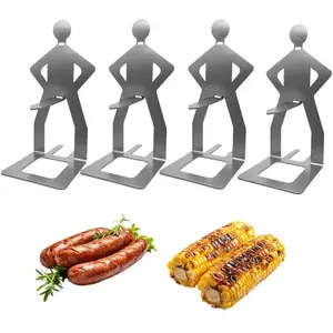 4PCS Funny Hot Dog Holder, Funny Standing Man Hot Dog Grill Rack, Portable Hot Dog Roaster, BBQ Grill Accessories, Funny Birthday Gifts for Men Kitchenware Home Aluminum Iron