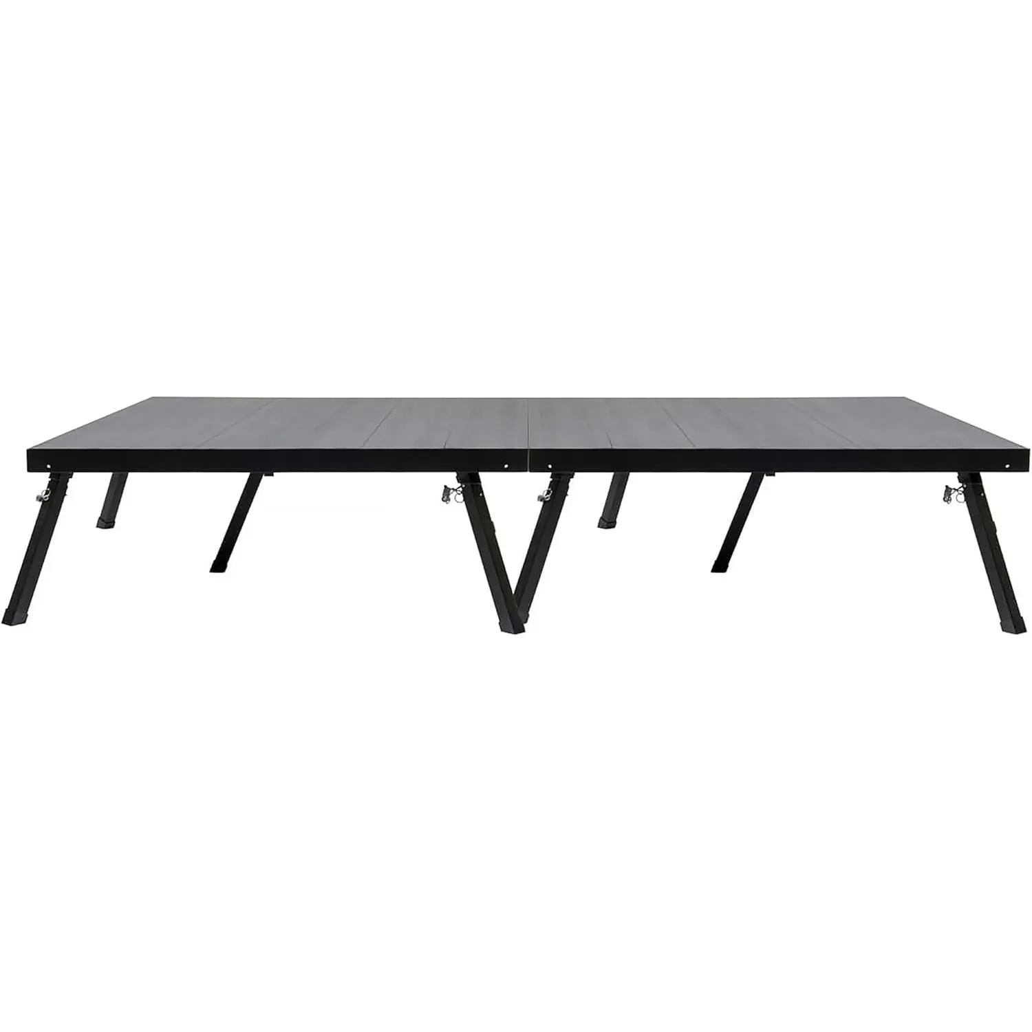 4'x8' Portable Stage, 2 Decks, 5" Caster Wheels, 17-28" | 2-deck rolling stage (4'x8'), aluminum, 3400 lb cap/deck. 5" locking caster wheels. Adjustable height 17-28".