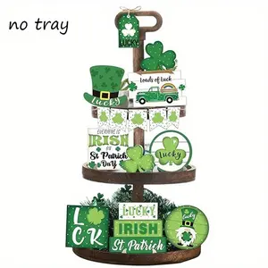Irish Themed Wooden Tiered Tray Decor, 17pcs/set Lucky Clover Irish Themed Decor, Desktop Decoration for Home Living Room Bedroom, Signs
