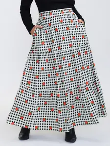 BloomChic Plus Size Checkered Fruity Print Tiered Maxi Skirt, 100% Rayon Fabric, Smooth Garment with Side Seam Pocket, Perfect Fit Tiered Layer Skirt for Summer Vacation, Women's Bottoms [M-6X] 2026 Mother's Day Pick