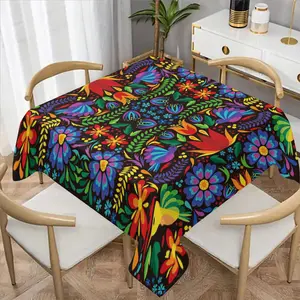 Mexican Style Colorful Floral Tablecloth Set, Rectangle Tablecloth, Fabric for Dining Tables, Tea Tables, TV Cabinets, Picnic Mats, Picnic Table Cover
