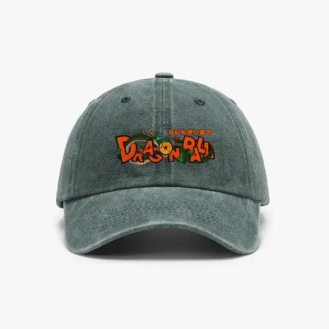 Dragon Ball DBZ Unisex Street Baseball Cap 80s 90s Pattern Anime Hat Men Gift Snapback Fitted Vintage Denim Fabric Iconic Logo Heat Transfer Print Green Dragon Ball Detail