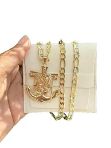 14K GP Fashion Hip Hop Sailor Anchor Eagle 1.77" Pendant Size - Luxury Pendant with Figaro Link Chain 22" 6mm - Unisex Jewelry Brass Material