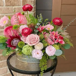 Oversized Artificial Wedding Bouquet – Tropical Pink Ranunculus, Peonies & Roses – Faux Floral Keepsake