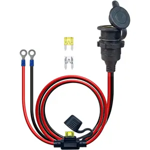 10FT 12V Fixed Thread Cigarette Lighter Socket Extension Cable, 12V Waterproof Outlet Socket Replacement 13AWG Heavy Duty Cable