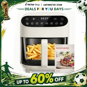 【DealsForYouDays】4.5 QT Glass Air Fryer - PFAS-Free & Dishwasher-Safe Basket, 8 Preset Touchscreen, 360° View Cooking, for Healthy Meals in Minutes - White summerwins