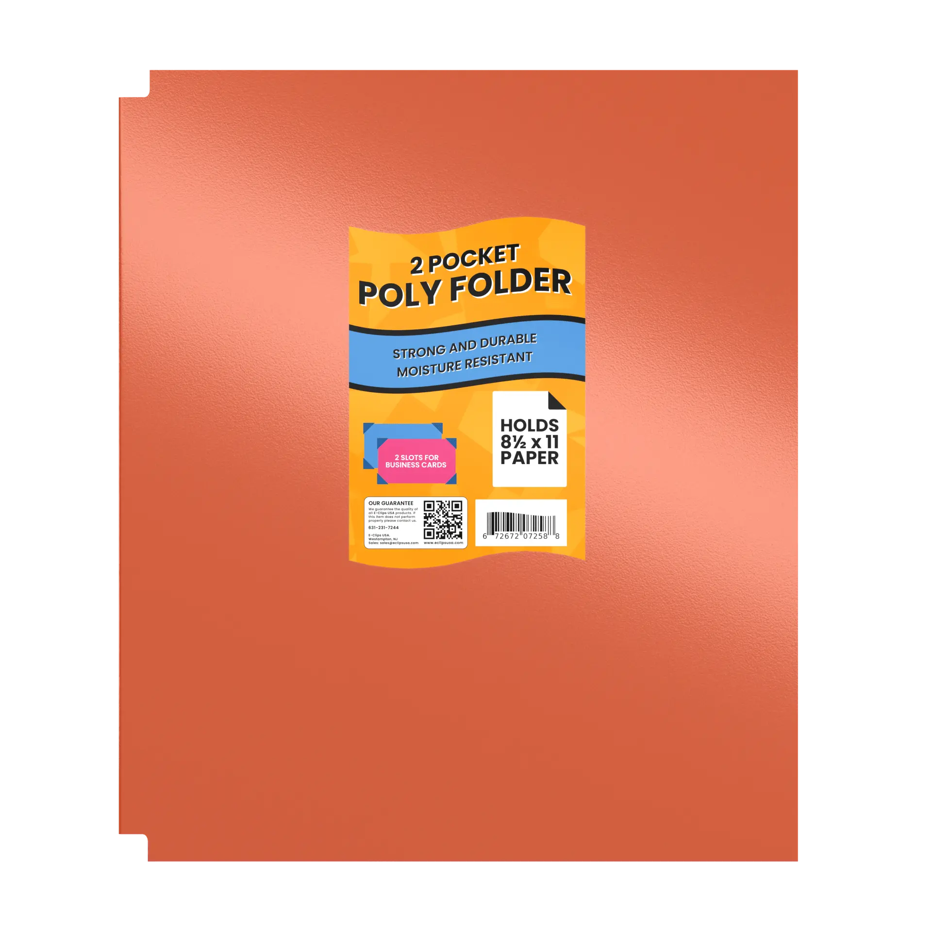 Orange Poly Pocket Folder - 2-pockets With Business Card Slots