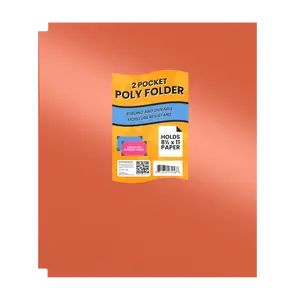 Orange Poly Pocket Folder - 2-pockets With Business Card Slots