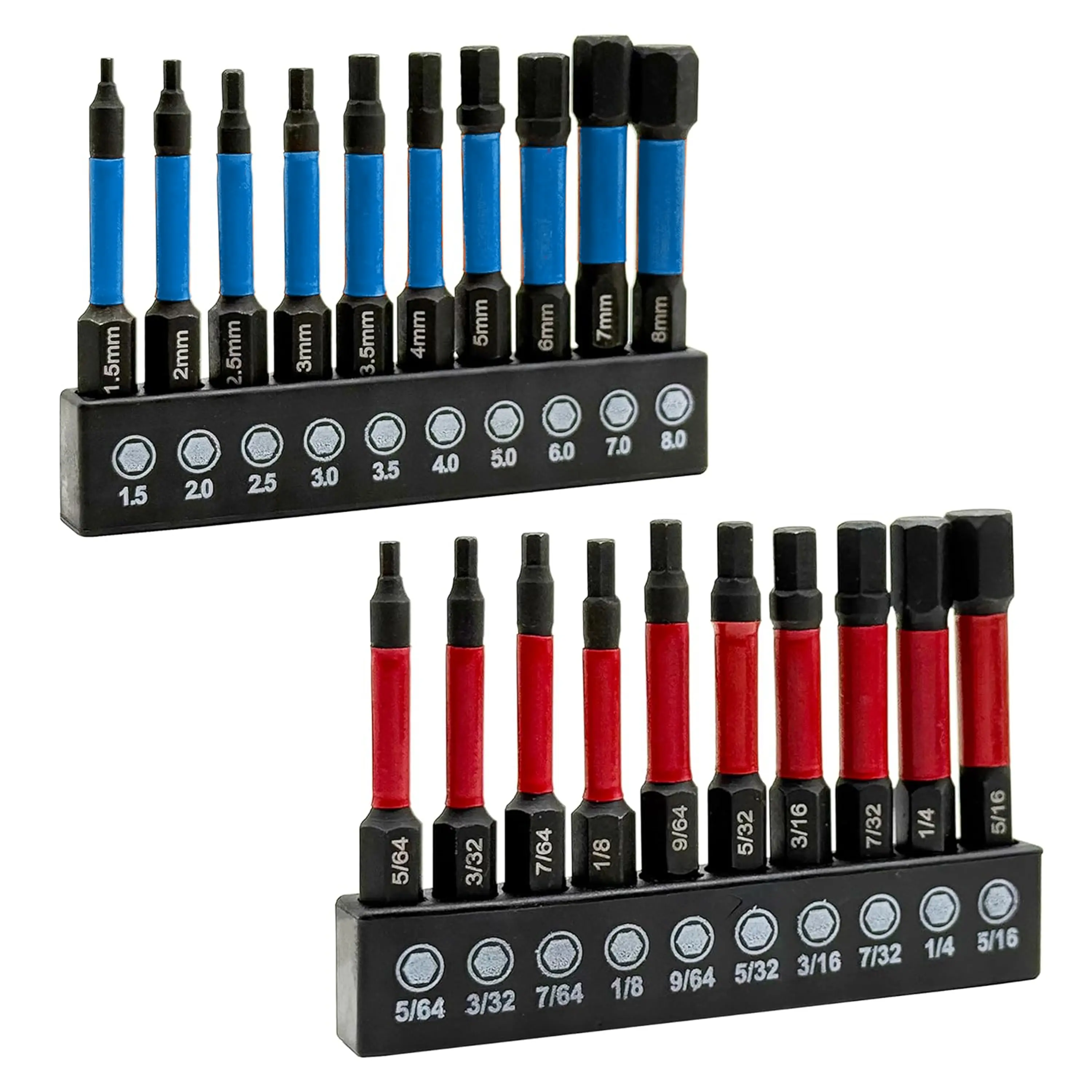 LU&MN Impact Hex Allen Wrench Bit Set, Metric & SAE Sizes, 20 Pcs