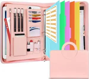 3-Ring Portfolio Binder, Includes 5 Folder Index Dividers, 13 Inch Tablets Organizer with Handle, Vegan Leather A4 Padfolio, Multi-Pocket Notepad Business Planner Professional Document