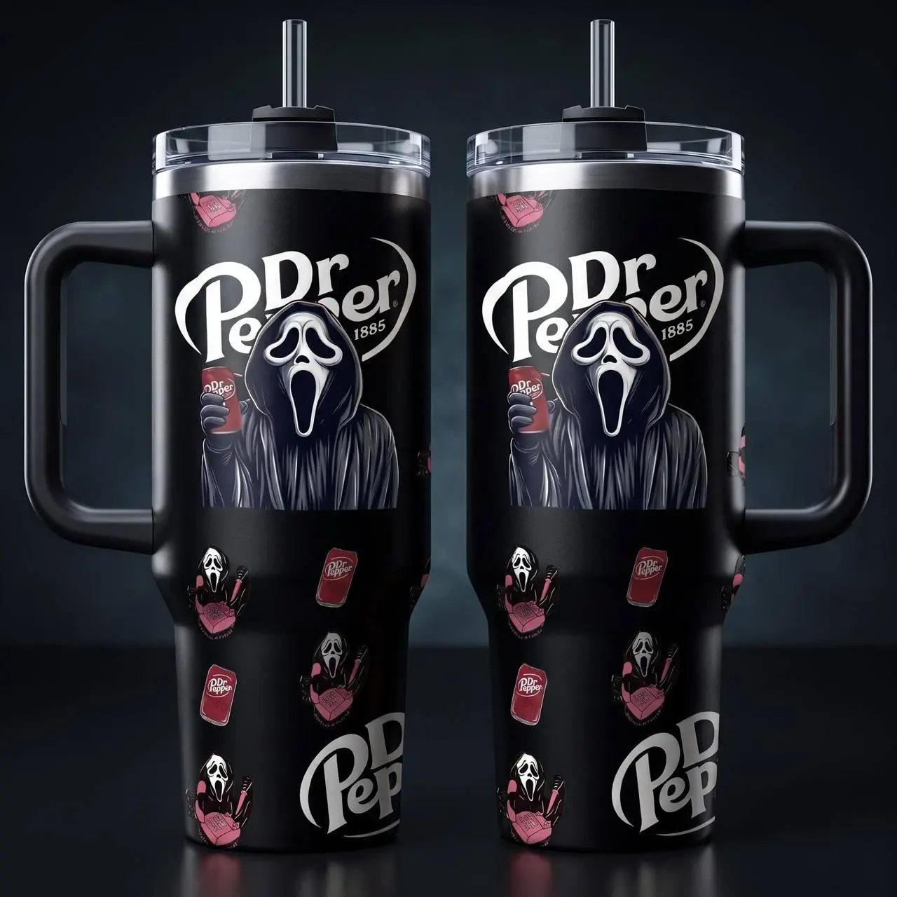 40oz Scream Soda Theme Stainless Steel Insulated Double-Wall Tumbler with Lid, Leak-Proof, Halloween Scary Horror Ghost Design, 12h Hot/24h Cold Retention, Washable Beverage Drinkware, Ideal Gift, Insulation