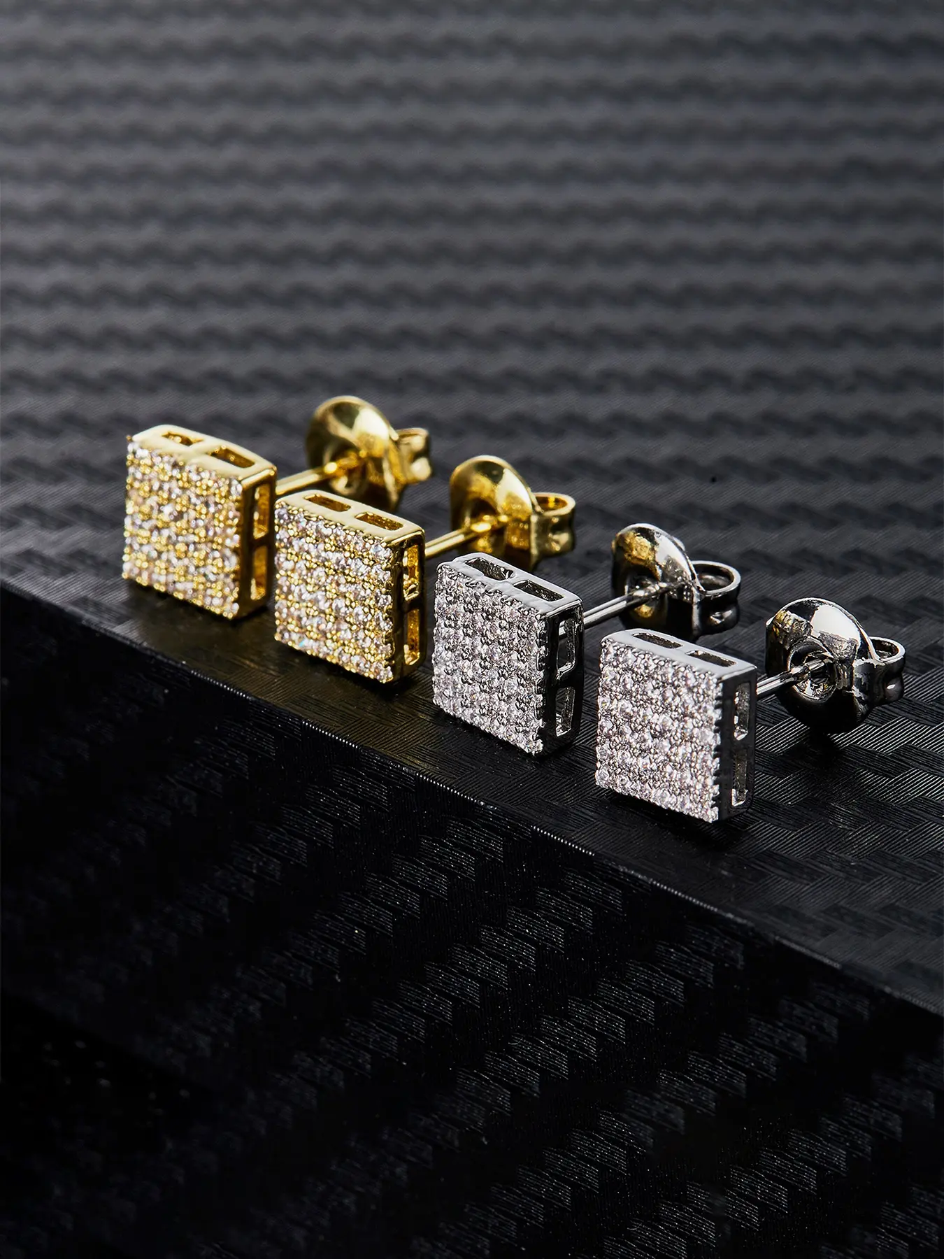 2 pairs of ICED CHICS square hip-hop stud earrings, copper inlaid with zircon, stable and colorless, suitable for daily wear, unisplife, High Quality Earrings Earrings Jewelry